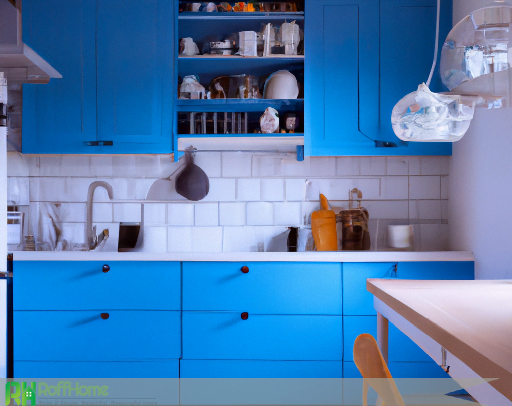 Blue kitchen cupboards
